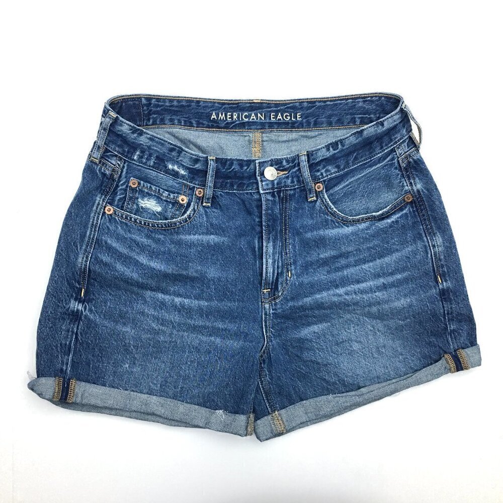 American Eagle Women's Jean Shorts Tomgirl Denim Cuffed Shorts Distressed 4